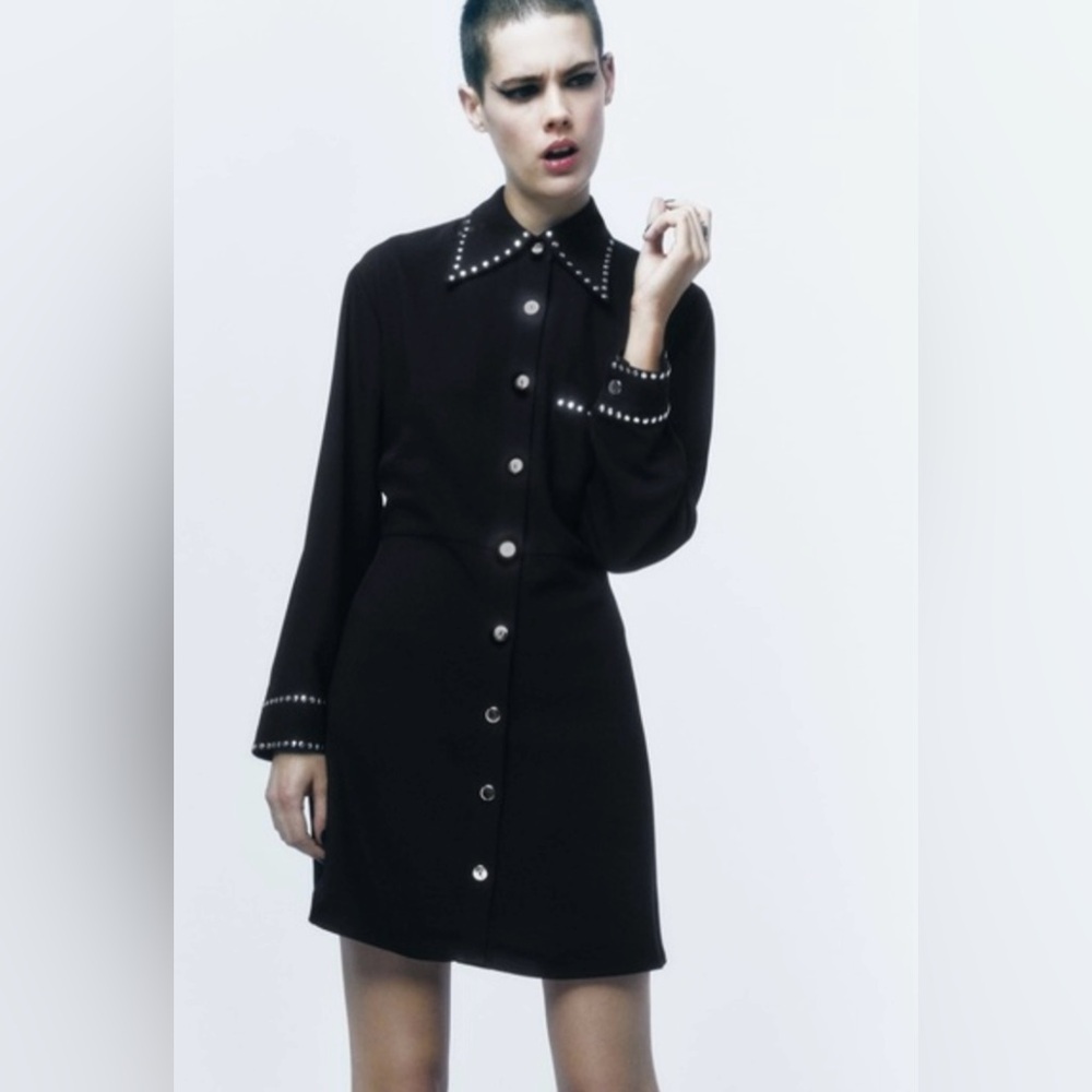 Black Studded Button-Up Dress